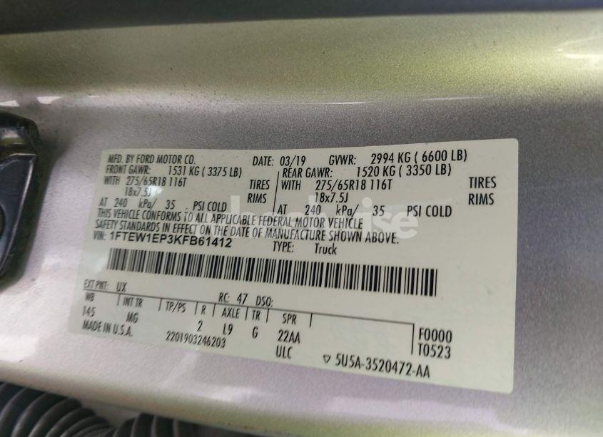 Photo 9 of 2019 Ford F-150 XLT (VIN 1FTEW1EP3KFB61412)