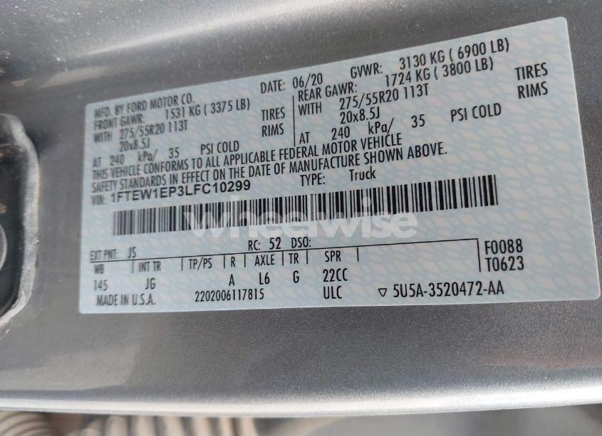 Photo 9 of 2020 Ford F-150 XL (VIN 1FTEW1EP3LFC10299)