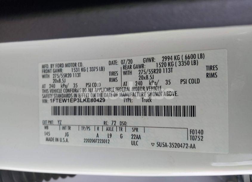 Photo 9 of 2020 Ford F-150 XL (VIN 1FTEW1EP3LKE80429)