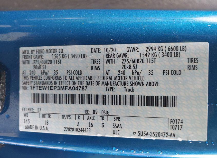 Photo 9 of 2021 Ford F-150 XL (VIN 1FTEW1EP3MFA04787)