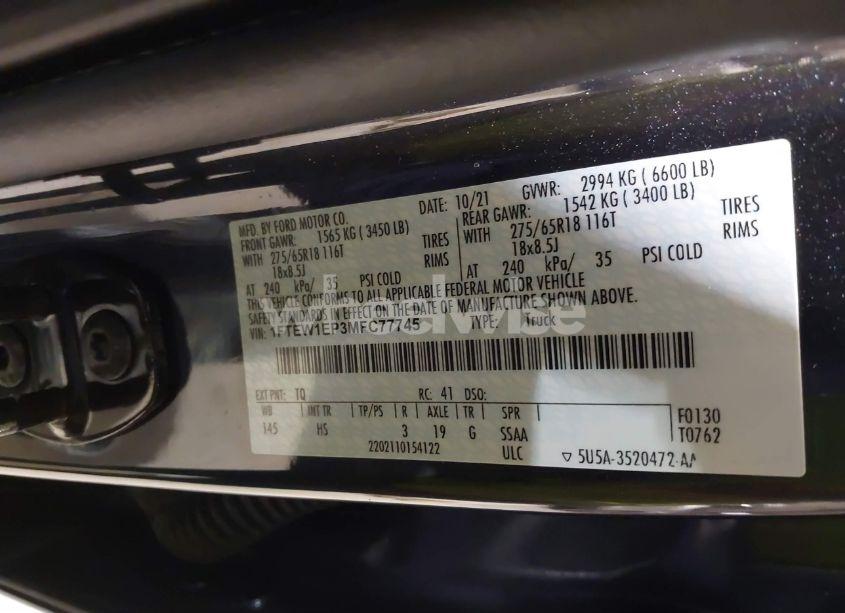 Photo 9 of 2021 Ford F-150 LARIAT (VIN 1FTEW1EP3MFC77745)