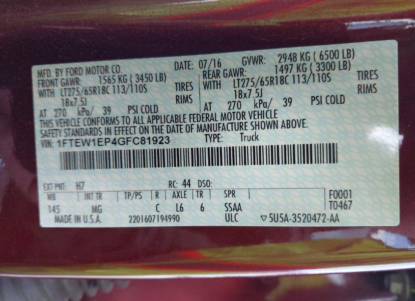 Photo 9 of 2016 Ford F-150 XLT (VIN 1FTEW1EP4GFC81923)