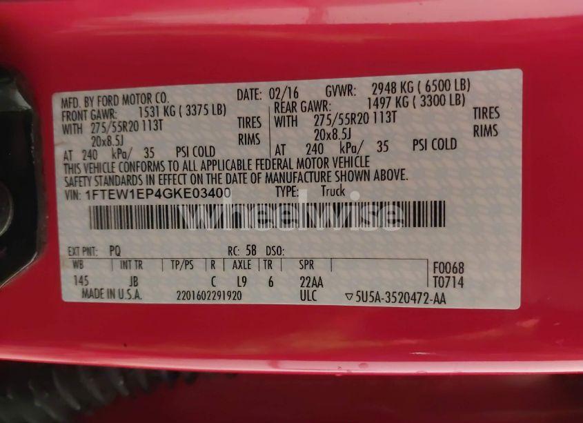 Photo 9 of 2016 Ford F-150 XLT (VIN 1FTEW1EP4GKE03400)