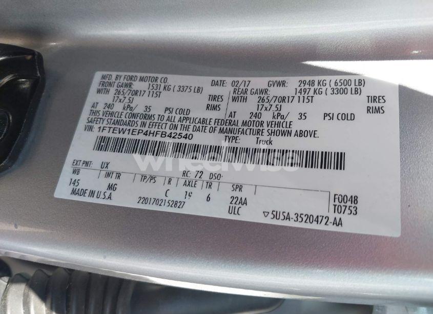 Photo 9 of 2017 Ford F-150 XLT (VIN 1FTEW1EP4HFB42540)
