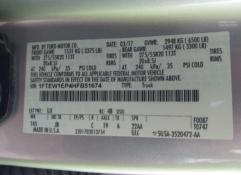Photo 9 of 2017 Ford F-150 XLT (VIN 1FTEW1EP4HFB51674)