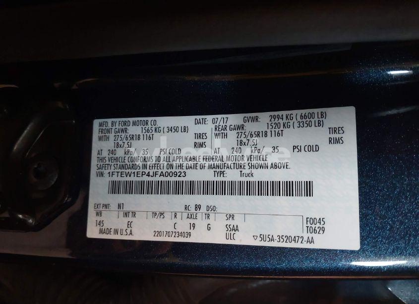 Photo 9 of 2018 Ford F-150 LARIAT (VIN 1FTEW1EP4JFA00923)