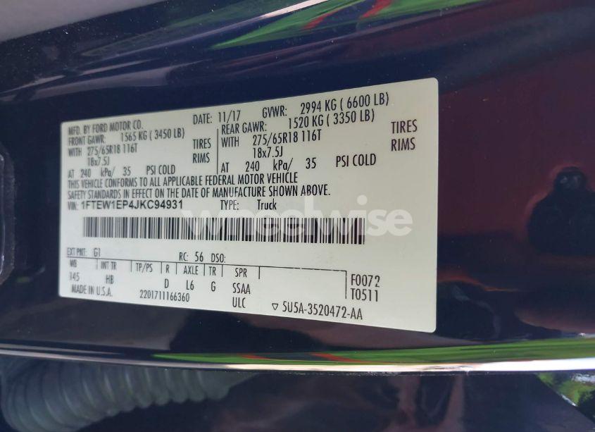 Photo 9 of 2018 Ford F-150 LARIAT (VIN 1FTEW1EP4JKC94931)