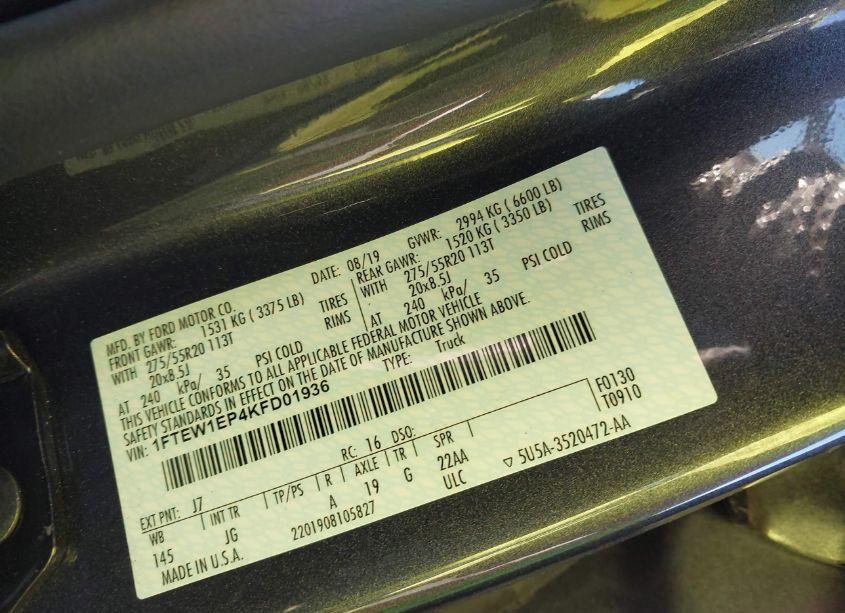 Photo 9 of 2019 Ford F-150 XL (VIN 1FTEW1EP4KFD01936)