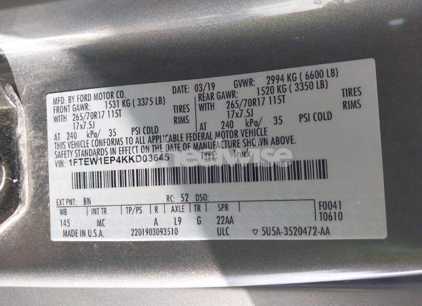 Photo 9 of 2019 Ford F-150 XLT (VIN 1FTEW1EP4KKD03645)