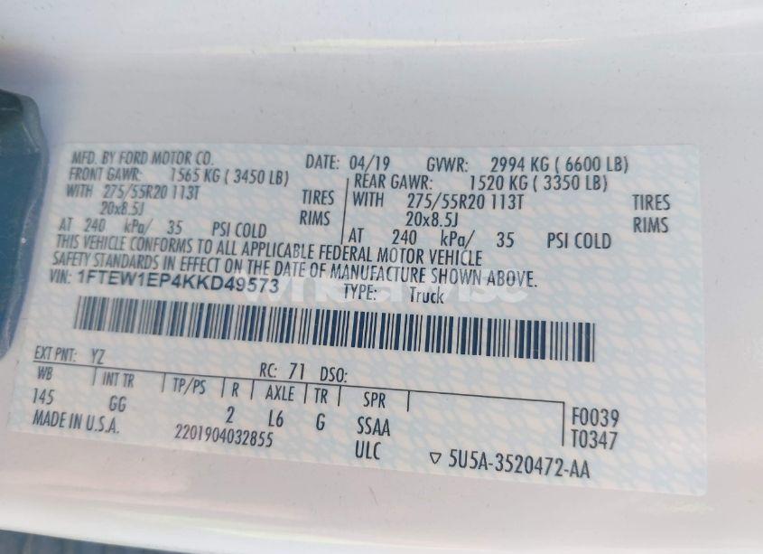 Photo 9 of 2019 Ford F-150 XL (VIN 1FTEW1EP4KKD49573)