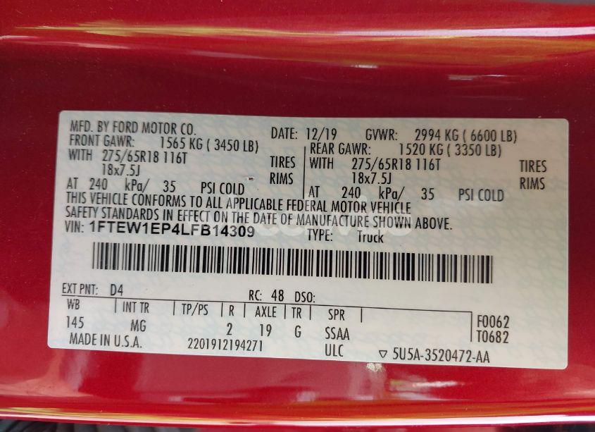 Photo 9 of 2020 Ford F-150 XLT (VIN 1FTEW1EP4LFB14309)