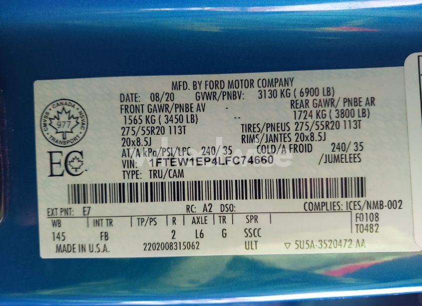 Photo 9 of 2020 Ford F-150 XLT (VIN 1FTEW1EP4LFC74660)