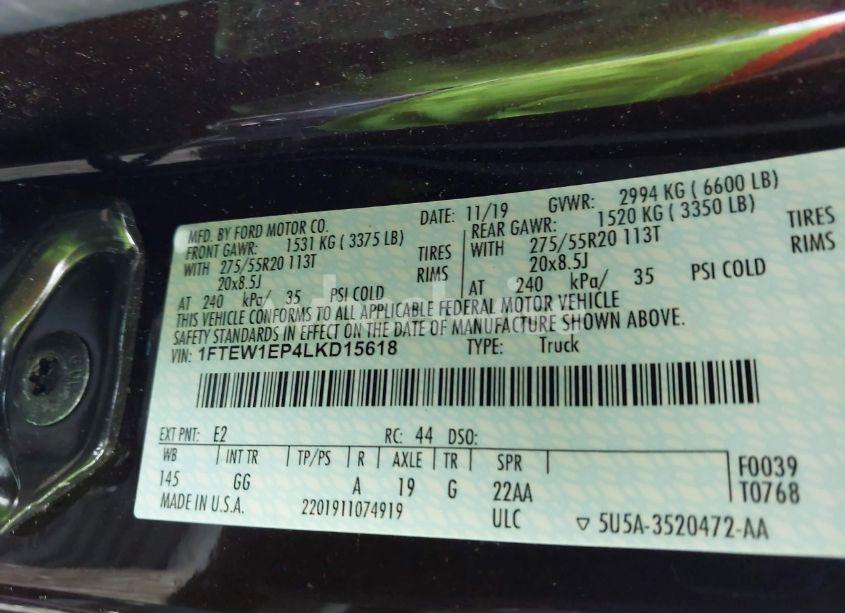 Photo 9 of 2020 Ford F-150 XL (VIN 1FTEW1EP4LKD15618)