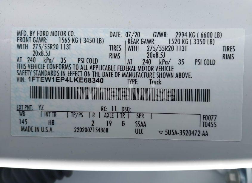 Photo 9 of 2020 Ford F-150 LARIAT (VIN 1FTEW1EP4LKE68340)