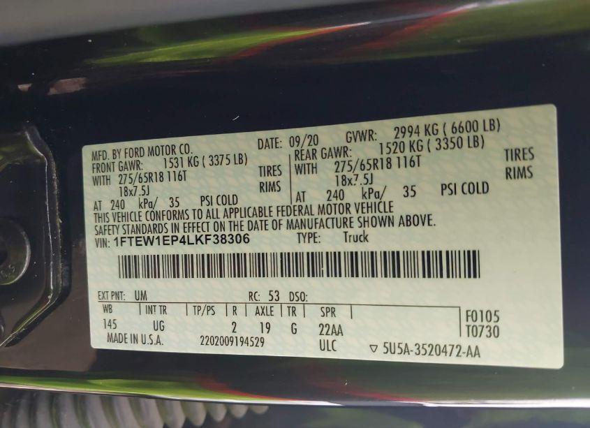 Photo 9 of 2020 Ford F-150 XLT (VIN 1FTEW1EP4LKF38306)