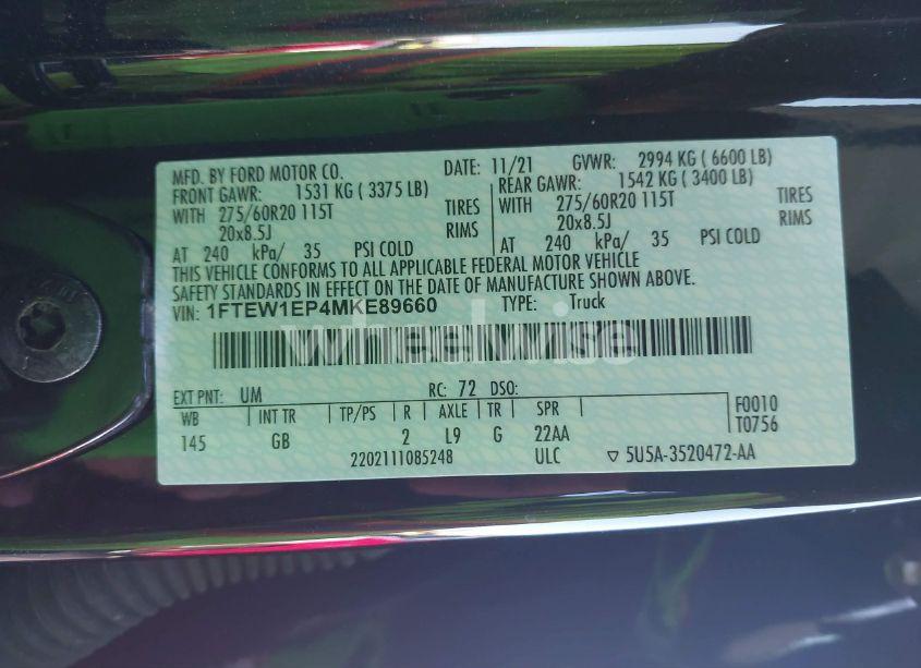 Photo 9 of 2021 Ford F-150 XL (VIN 1FTEW1EP4MKE89660)