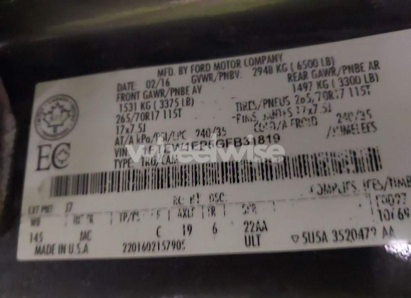 Photo 9 of 2016 Ford F-150 XLT (VIN 1FTEW1EP5GFB31819)