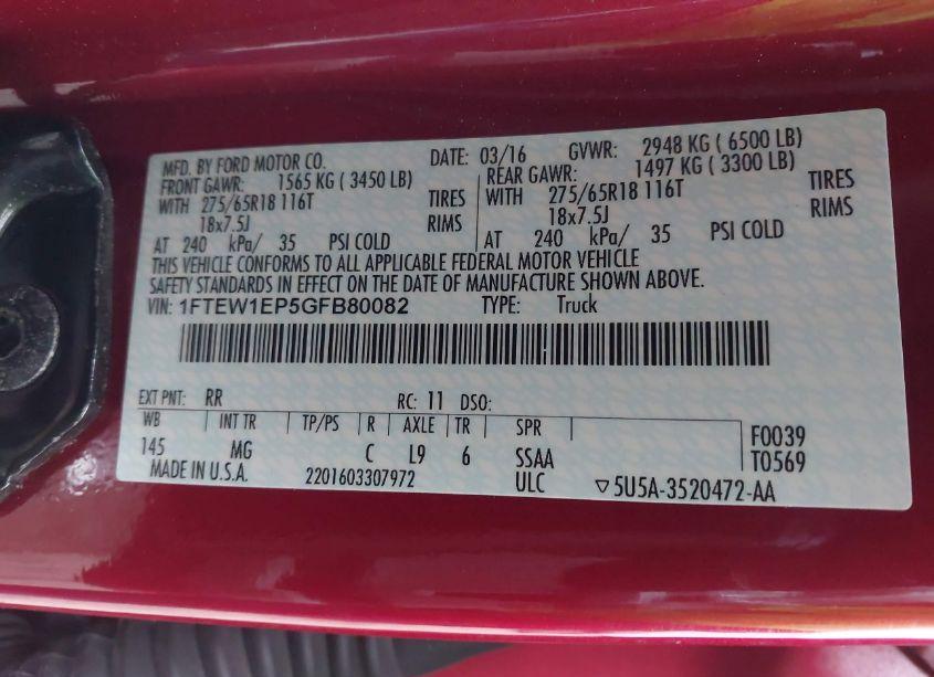 Photo 9 of 2016 Ford F-150 XLT (VIN 1FTEW1EP5GFB80082)