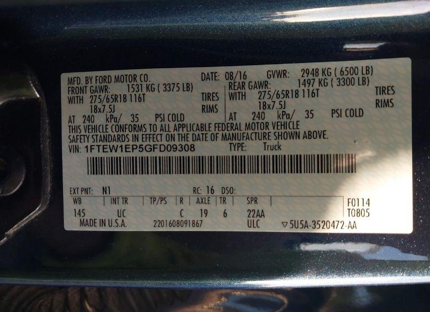 Photo 9 of 2016 Ford F-150 XLT (VIN 1FTEW1EP5GFD09308)