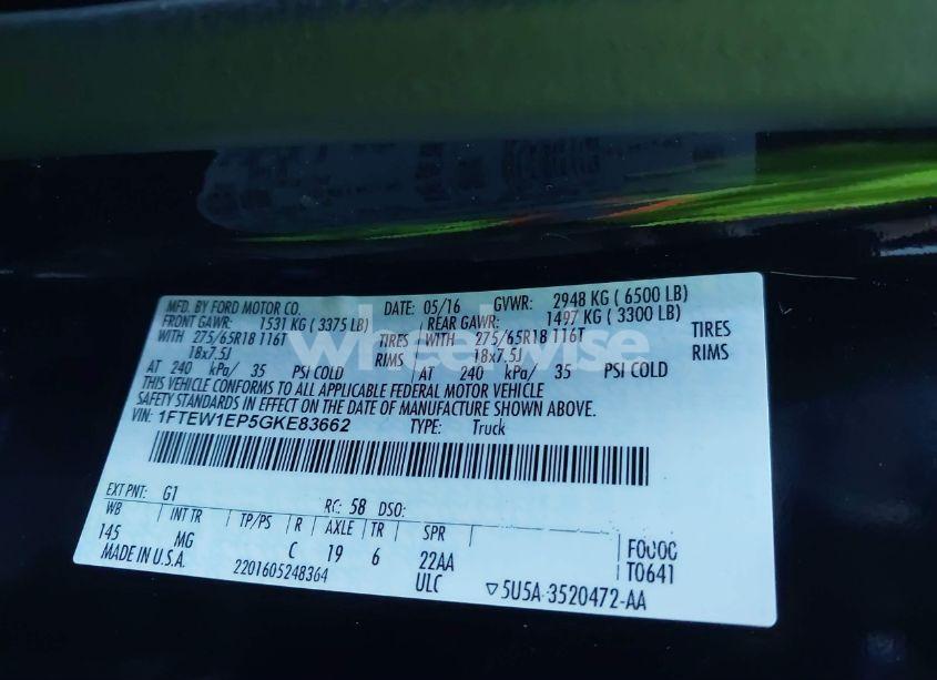 Photo 9 of 2016 Ford F-150 XLT (VIN 1FTEW1EP5GKE83662)