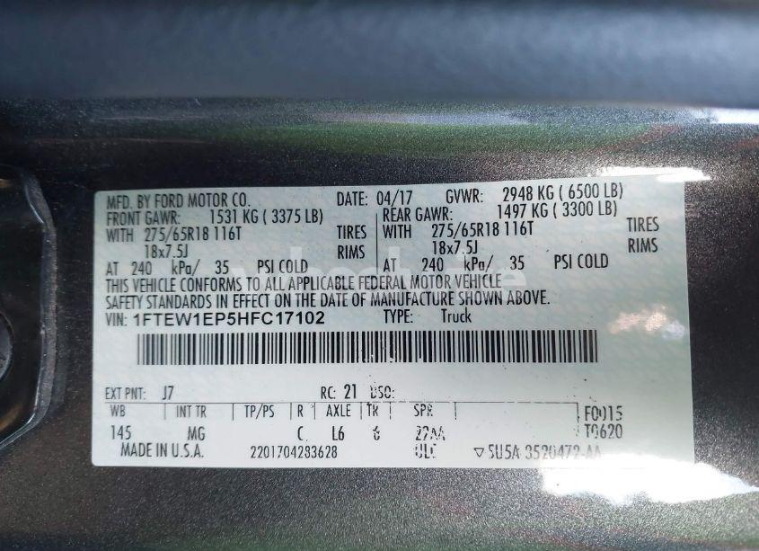 Photo 9 of 2017 Ford F-150 XLT (VIN 1FTEW1EP5HFC17102)
