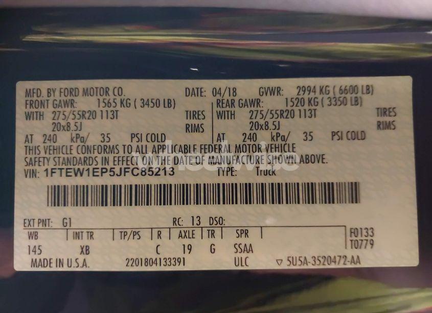 Photo 9 of 2018 Ford F-150 XLT (VIN 1FTEW1EP5JFC85213)