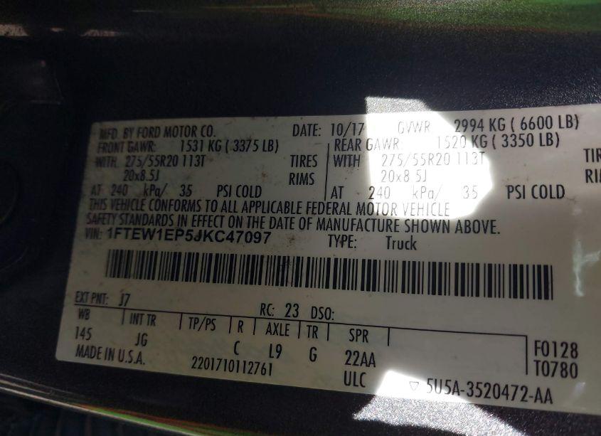 Photo 9 of 2018 Ford F-150 XL (VIN 1FTEW1EP5JKC47097)