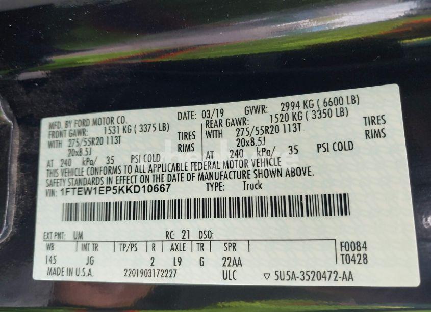 Photo 9 of 2019 Ford F-150 XL (VIN 1FTEW1EP5KKD10667)