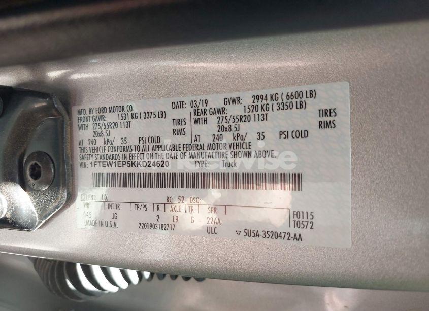 Photo 9 of 2019 Ford F-150 XL (VIN 1FTEW1EP5KKD24620)