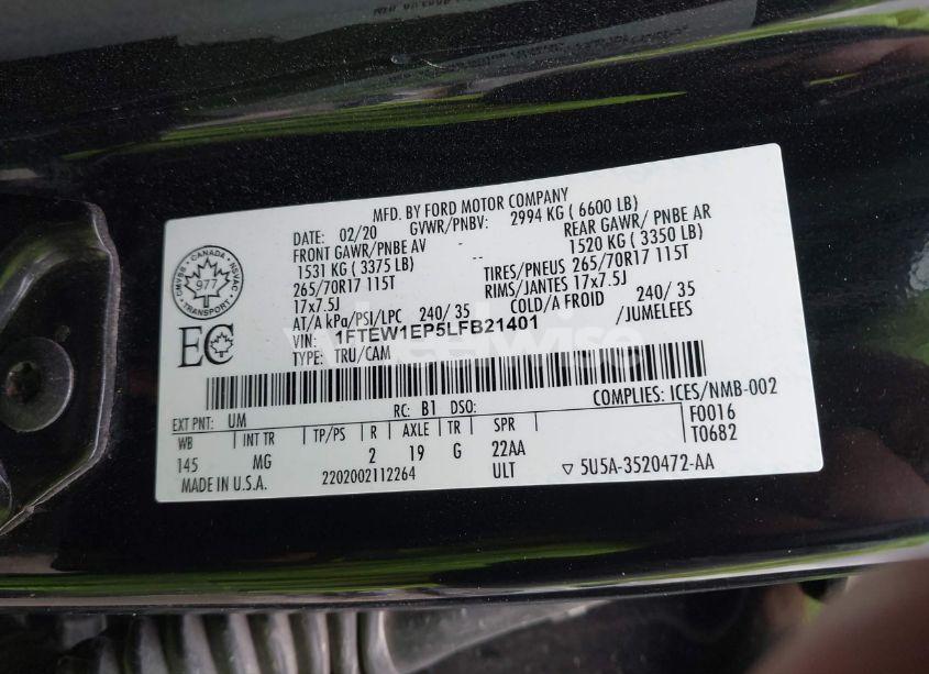 Photo 9 of 2020 Ford F-150 XLT (VIN 1FTEW1EP5LFB21401)