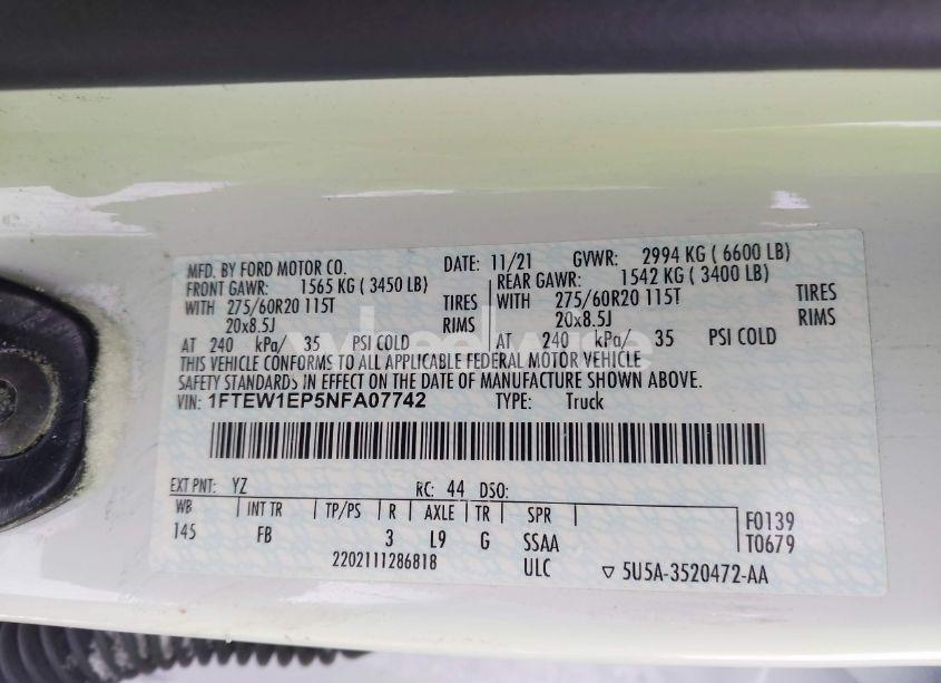 Photo 9 of 2022 Ford F-150 XLT (VIN 1FTEW1EP5NFA07742)