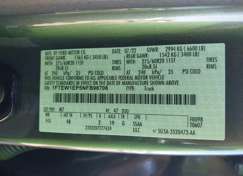 Photo 9 of 2022 Ford F-150 XLT (VIN 1FTEW1EP5NFB98708)