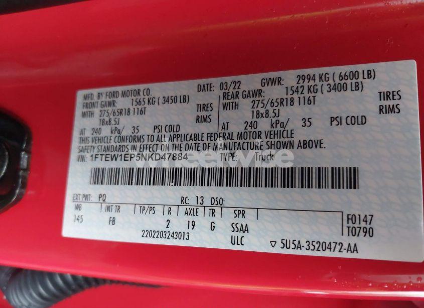 Photo 9 of 2022 Ford F-150 XLT (VIN 1FTEW1EP5NKD47884)