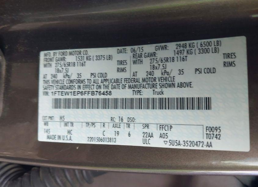 Photo 9 of 2015 Ford F-150 LARIAT (VIN 1FTEW1EP6FFB76458)