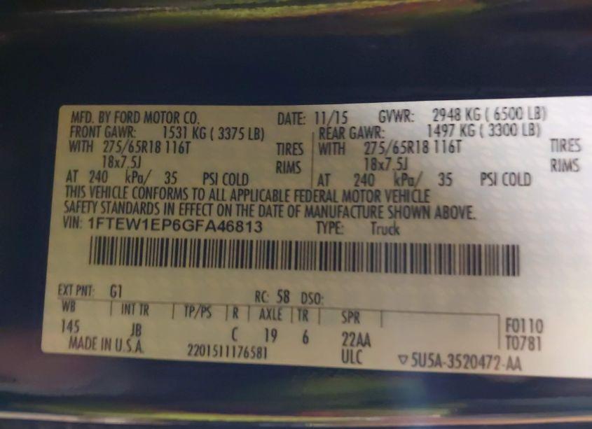 Photo 9 of 2016 Ford F-150 XLT (VIN 1FTEW1EP6GFA46813)