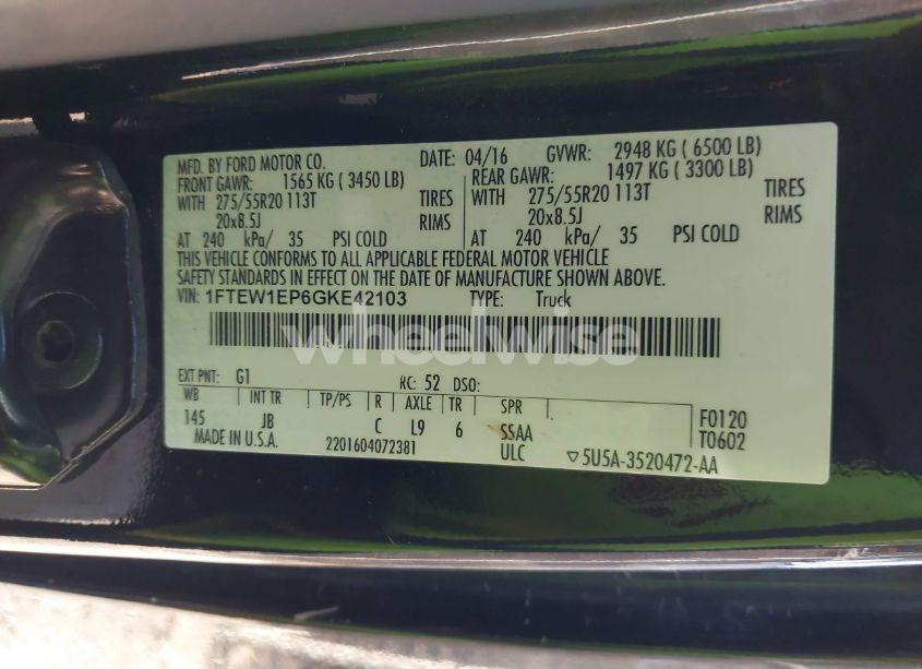 Photo 9 of 2016 Ford F-150 XLT (VIN 1FTEW1EP6GKE42103)