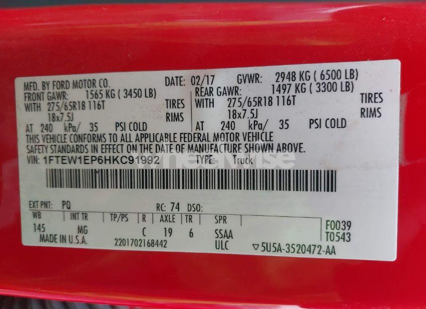 Photo 9 of 2017 Ford F-150 XLT (VIN 1FTEW1EP6HKC91992)