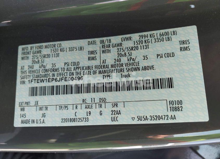 Photo 9 of 2018 Ford F-150 XL (VIN 1FTEW1EP6JFE00496)
