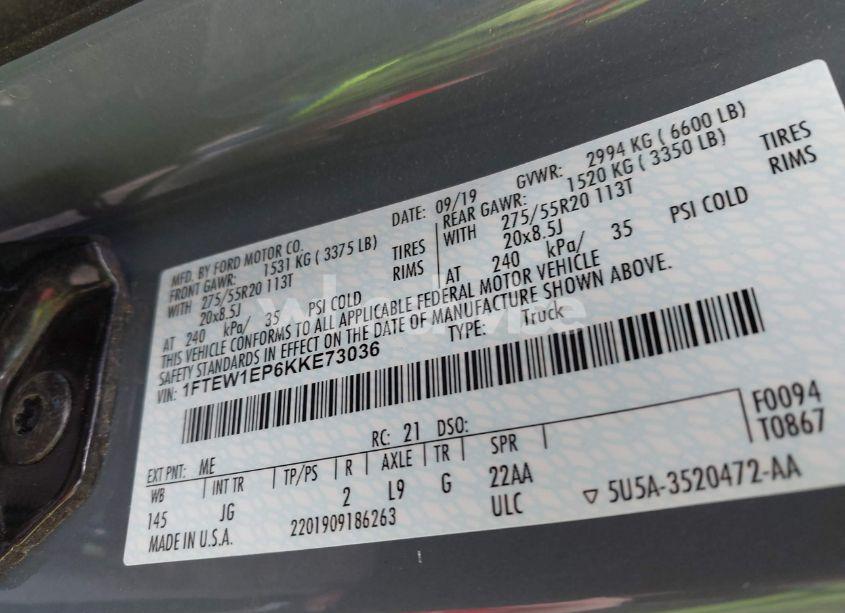 Photo 9 of 2019 Ford F-150 XL (VIN 1FTEW1EP6KKE73036)