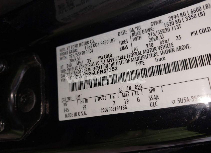 Photo 9 of 2020 Ford F-150 XLT (VIN 1FTEW1EP6LFB81252)