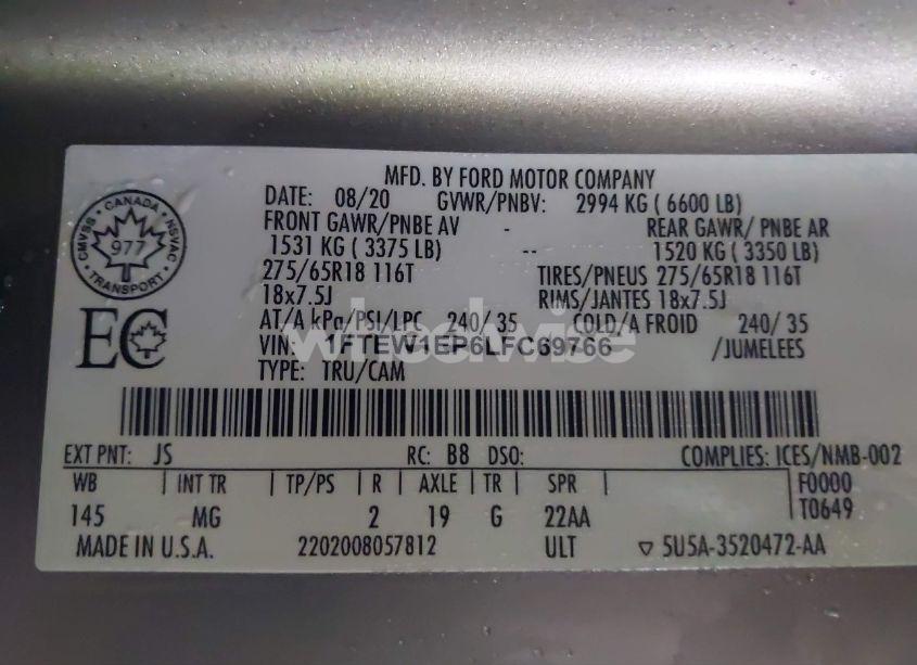 Photo 9 of 2020 Ford F-150 XLT (VIN 1FTEW1EP6LFC69766)