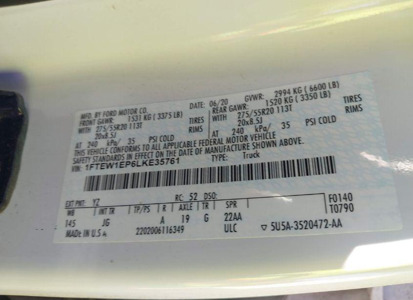 Photo 9 of 2020 Ford F-150 XL (VIN 1FTEW1EP6LKE35761)