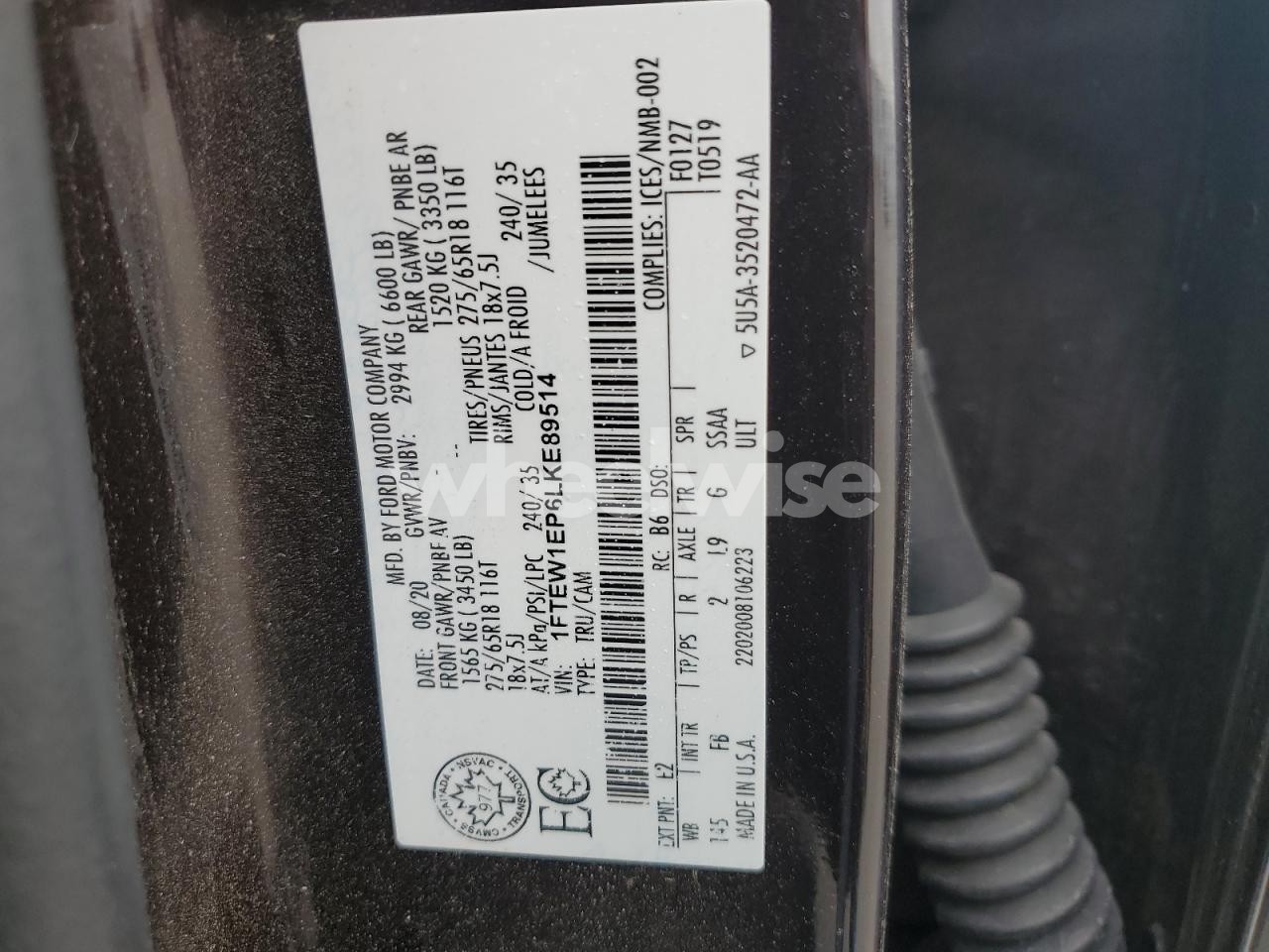 Photo 12 of 2020 FORD F150 SUPERCREW (VIN 1FTEW1EP6LKE89514)