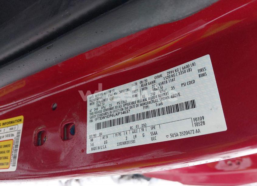 Photo 9 of 2020 Ford F-150 XLT (VIN 1FTEW1EP6LKF14637)