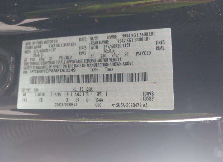 Photo 9 of 2021 Ford F-150 XLT (VIN 1FTEW1EP6MFD03349)