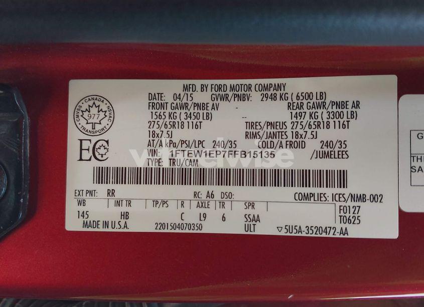 Photo 9 of 2015 Ford F-150 LARIAT (VIN 1FTEW1EP7FFB15135)