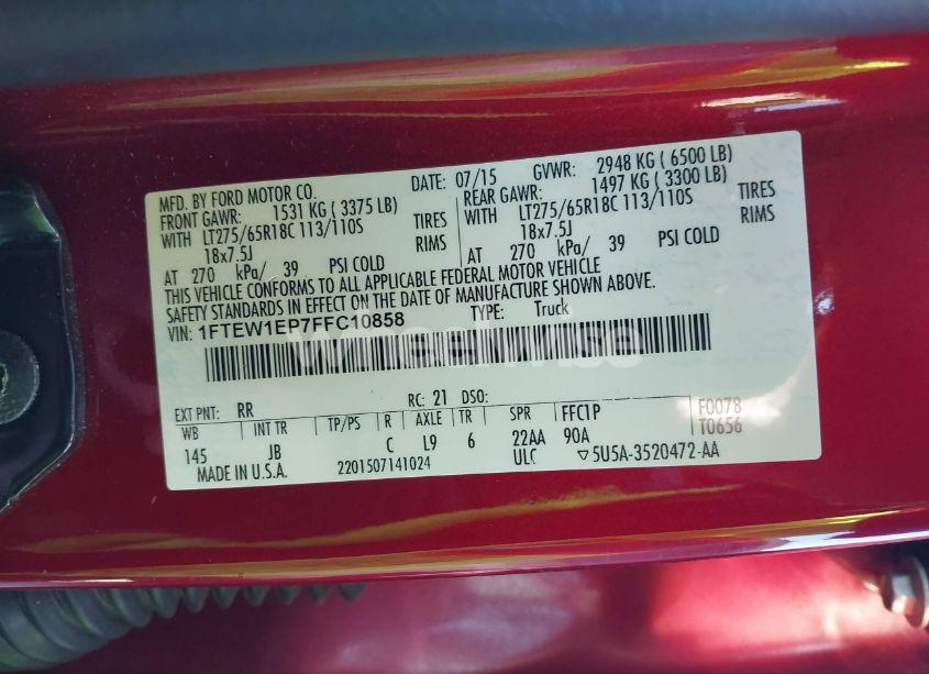 Photo 9 of 2015 Ford F-150 XLT (VIN 1FTEW1EP7FFC10858)