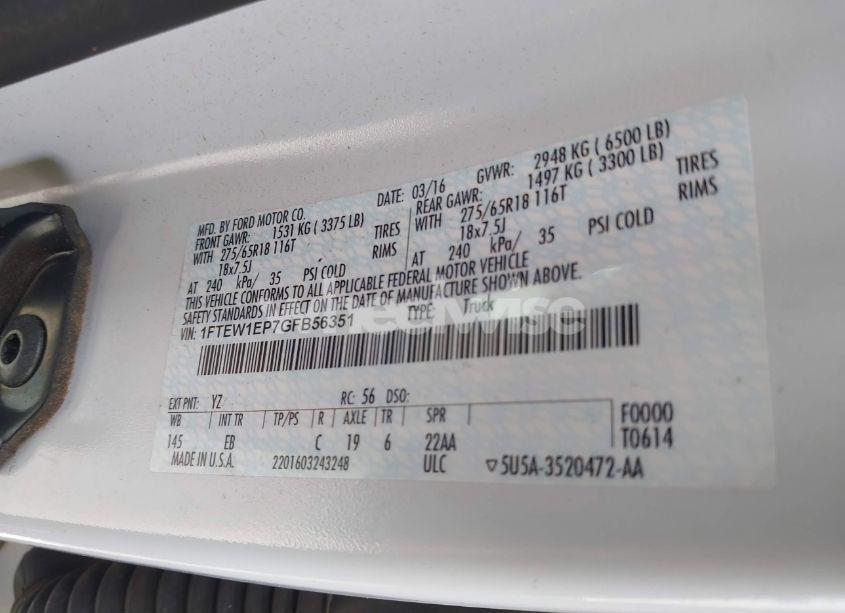 Photo 9 of 2016 Ford F-150 LARIAT (VIN 1FTEW1EP7GFB56351)