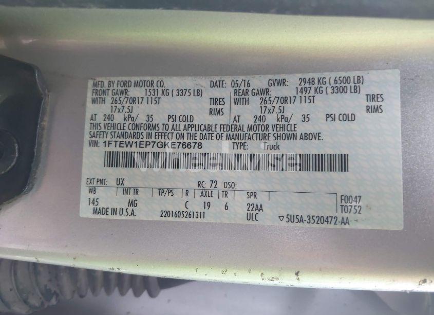 Photo 9 of 2016 Ford F-150 XLT (VIN 1FTEW1EP7GKE76678)