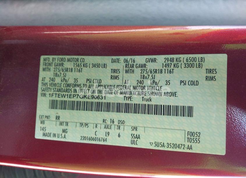 Photo 9 of 2016 Ford F-150 XLT (VIN 1FTEW1EP7GKE90631)
